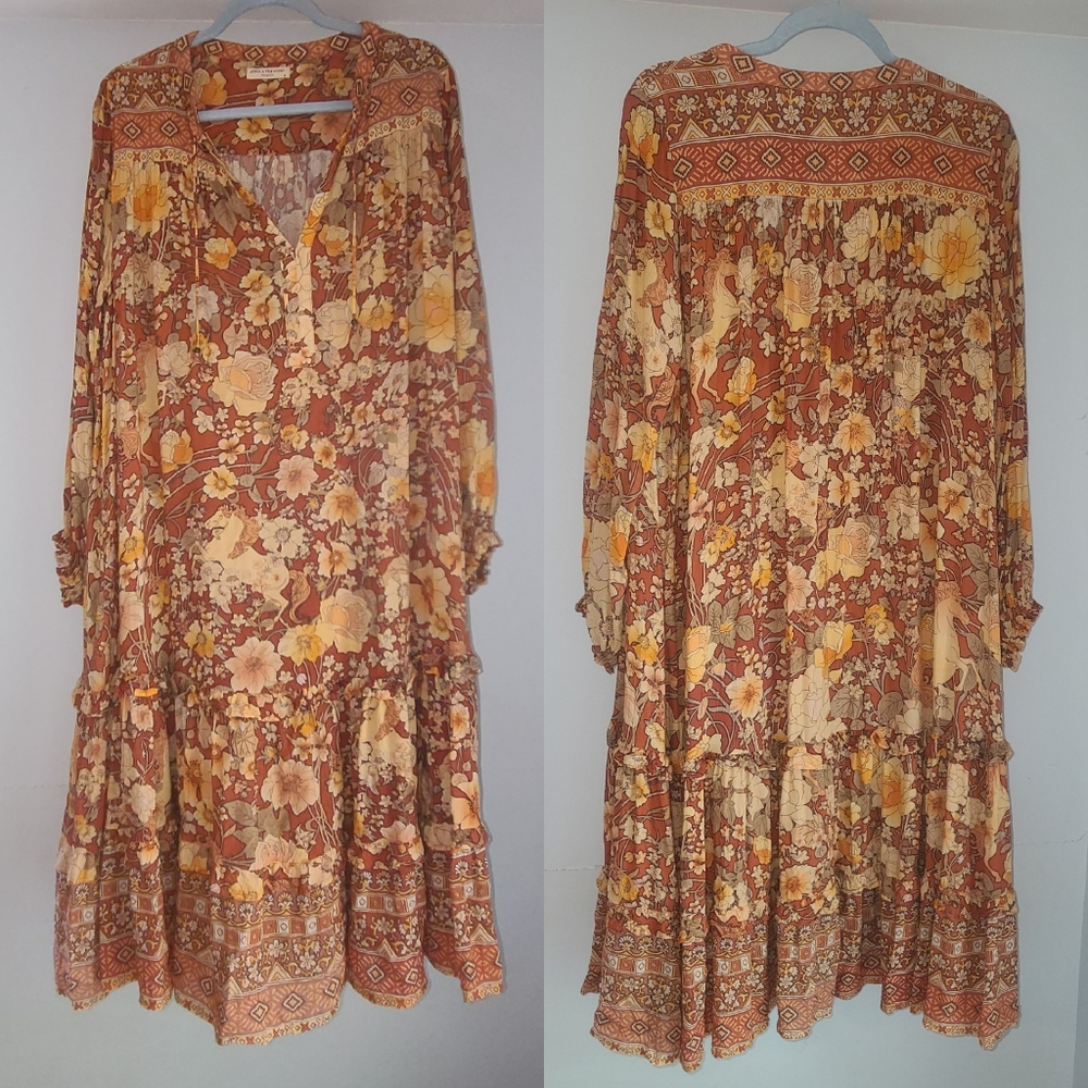 Spell designs Lady Amethyst Amber Boho midi dress gown copper M floral horses - Picture 9 of 16